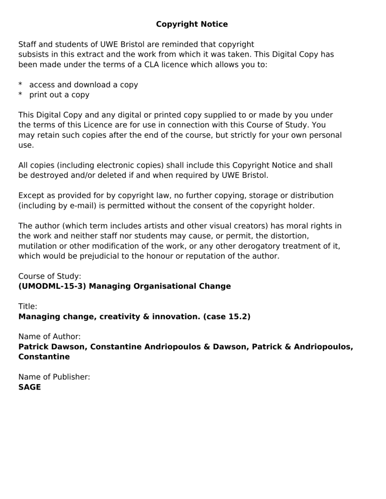 managing change creativity and innovation